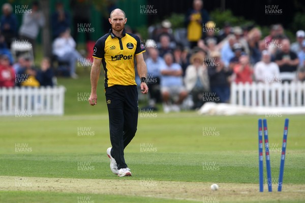 050825 - Glamorgan v Hampshire - Metro Bank One Day Cup - James Harris of Glamorgan bowls the ball to dismiss Andrew Neal of Hampshire