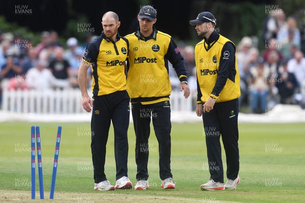050825 - Glamorgan v Hampshire - Metro Bank One Day Cup - James Harris of Glamorgan bowls the ball to dismiss Andrew Neal of Hampshire