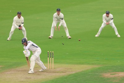 270826 - Glamorgan v Hampshire, Rothesay County Championship Division 1 - Toby Albert of Hampshire is bowled by Zain ul Hassan of Glamorgan