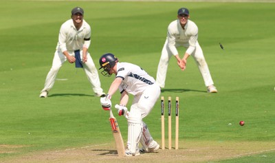270826 - Glamorgan v Hampshire, Rothesay County Championship Division 1 -  Ben Brown of Hampshire is bowled by Mir Hamza of Glamorgan