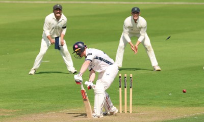 270826 - Glamorgan v Hampshire, Rothesay County Championship Division 1 -  Ben Brown of Hampshire is bowled by Mir Hamza of Glamorgan