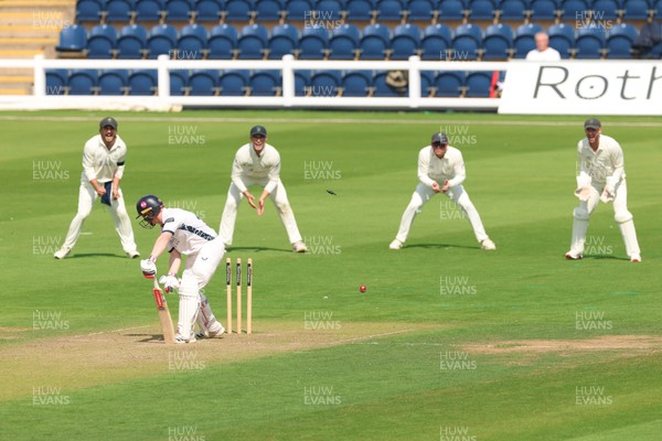 270826 - Glamorgan v Hampshire, Rothesay County Championship Division 1 -  Ben Brown of Hampshire is bowled by Mir Hamza of Glamorgan