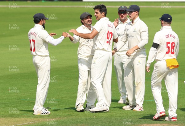 270826 - Glamorgan v Hampshire, Rothesay County Championship Division 1 - Mir Hamza of Glamorgan celebrates after bowling Ben Brown of Hampshire