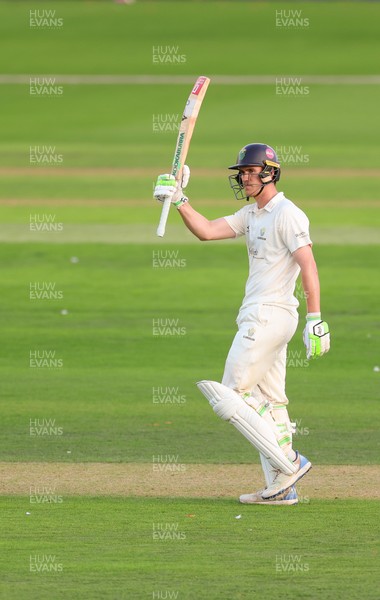 270826 - Glamorgan v Hampshire, Rothesay County Championship Division 1 - Ben Kellaway of Glamorgan celebrates as he makes his 50