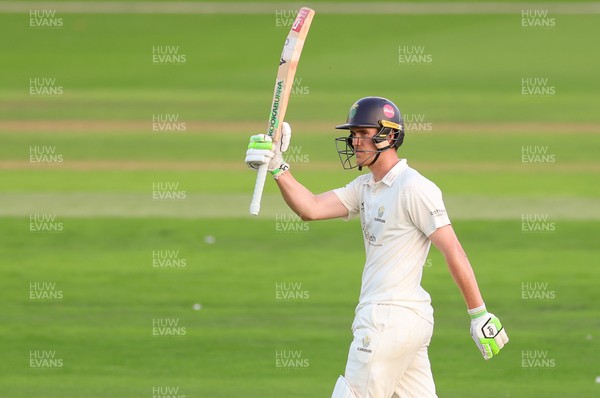 270826 - Glamorgan v Hampshire, Rothesay County Championship Division 1 - Ben Kellaway of Glamorgan celebrates as he makes his 50
