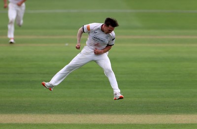 280826 - Glamorgan v Hampshire, Rothesay County Championship Division 1 - Sonny Baker of Hampshire celebrates taking the wicket of Mason Crane