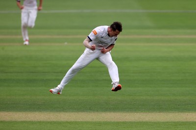 280826 - Glamorgan v Hampshire, Rothesay County Championship Division 1 - Sonny Baker of Hampshire celebrates taking the wicket of Mason Crane