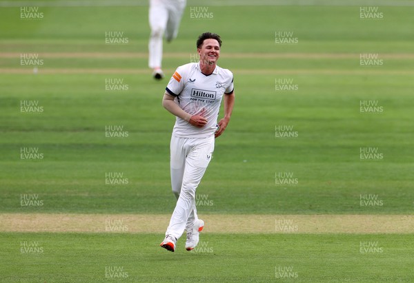 280826 - Glamorgan v Hampshire, Rothesay County Championship Division 1 - Sonny Baker of Hampshire celebrates taking the wicket of Mason Crane
