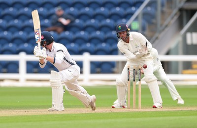 300826 Glamorgan v Hampshire, Rothesay County Championship Division 1 - Tom Prest of Hampshire is bowled out by Ben Kellaway of Glamorgan