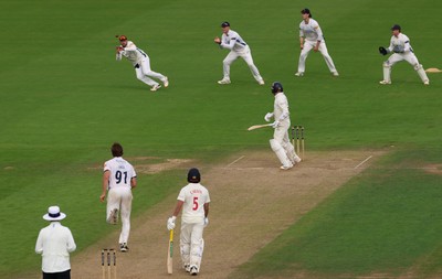 300826 Glamorgan v Hampshire, Rothesay County Championship Division 1 - Jake Lehmann of Hampshire catches Mason Crane of Glamorgan off the bowling of Eddie Jack of Hampshire