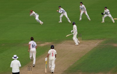 300826 Glamorgan v Hampshire, Rothesay County Championship Division 1 - Jake Lehmann of Hampshire catches Mason Crane of Glamorgan off the bowling of Eddie Jack of Hampshire