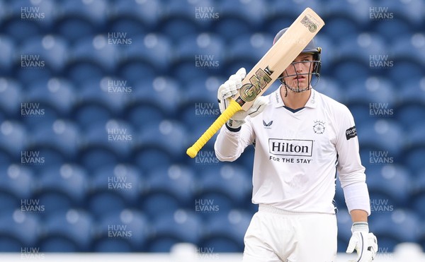 300826 Glamorgan v Hampshire, Rothesay County Championship Division 1 - Toby Albert of Hampshire celebrates as he makes his 50