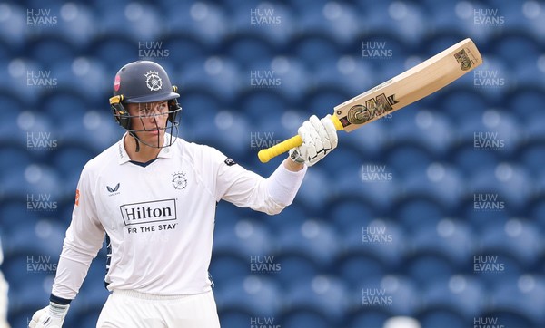 300826 Glamorgan v Hampshire, Rothesay County Championship Division 1 - Toby Albert of Hampshire celebrates as he makes his 50