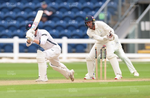 300826 Glamorgan v Hampshire, Rothesay County Championship Division 1 - Tom Prest of Hampshire is bowled out by Ben Kellaway of Glamorgan