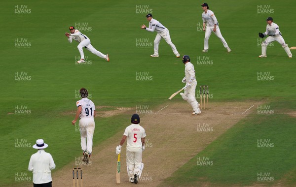 300826 Glamorgan v Hampshire, Rothesay County Championship Division 1 - Jake Lehmann of Hampshire catches Mason Crane of Glamorgan off the bowling of Eddie Jack of Hampshire
