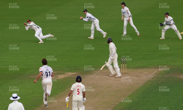 300826 Glamorgan v Hampshire, Rothesay County Championship Division 1 - Jake Lehmann of Hampshire catches Mason Crane of Glamorgan off the bowling of Eddie Jack of Hampshire