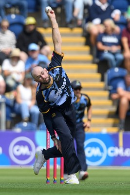 060725 - Glamorgan v Kent - T20, Vitality Blast - Jamie Mcilroy of Glamorgan bowling