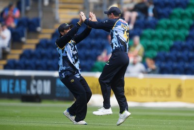 060725 - Glamorgan v Kent - T20, Vitality Blast - Colin Ingram of Glamorgan catches the ball to dismiss Tawanda Muyeye of Kent