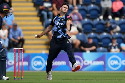 060725 - Glamorgan v Kent - T20, Vitality Blast - Ned Leonard of Glamorgan bowls the ball to dismiss Harry Finch of Kent