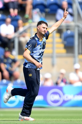 060725 - Glamorgan v Kent - T20, Vitality Blast - Ned Leonard of Glamorgan bowls the ball to dismiss Harry Finch of Kent