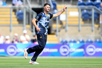 060725 - Glamorgan v Kent - T20, Vitality Blast - Ned Leonard of Glamorgan bowls the ball to dismiss Harry Finch of Kent