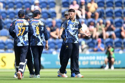 060725 - Glamorgan v Kent - T20, Vitality Blast - Ned Leonard of Glamorgan bowls the ball to dismiss Harry Finch of Kent