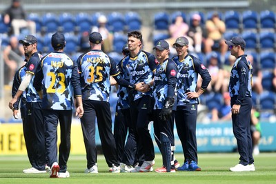 060725 - Glamorgan v Kent - T20, Vitality Blast - Ned Leonard of Glamorgan bowls the ball to dismiss Harry Finch of Kent