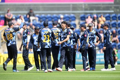 060725 - Glamorgan v Kent - T20, Vitality Blast - Ned Leonard of Glamorgan bowls the ball to dismiss Harry Finch of Kent
