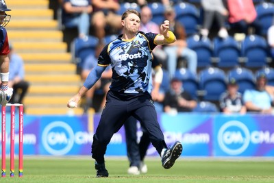 060725 - Glamorgan v Kent - T20, Vitality Blast - Dan Douthwaite of Glamorgan bowling