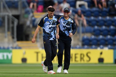 060725 - Glamorgan v Kent - T20, Vitality Blast - Ned Leonard of Glamorgan bowls the ball to dismiss Joe Denly of Kent