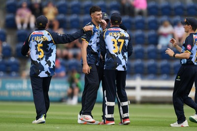 060725 - Glamorgan v Kent - T20, Vitality Blast - Ned Leonard of Glamorgan bowls the ball to dismiss Joe Denly of Kent