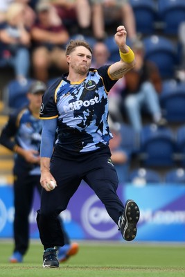 060725 - Glamorgan v Kent - T20, Vitality Blast - Dan Douthwaite of Glamorgan bowling