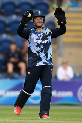 060725 - Glamorgan v Kent - T20, Vitality Blast - Alex Horton of Glamorgan catches the ball to dismiss Joey Evison of Kent