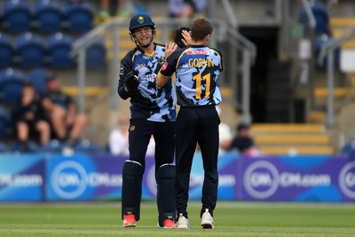 060725 - Glamorgan v Kent - T20, Vitality Blast - Alex Horton of Glamorgan catches the ball to dismiss Joey Evison of Kent
