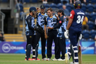 060725 - Glamorgan v Kent - T20, Vitality Blast - Andy Gorvin of Glamorgan bowls the ball to dismiss Tom Rogers of Kent