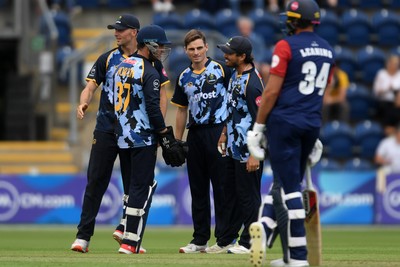 060725 - Glamorgan v Kent - T20, Vitality Blast - Andy Gorvin of Glamorgan bowls the ball to dismiss Tom Rogers of Kent