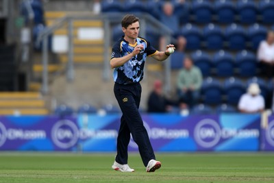 060725 - Glamorgan v Kent - T20, Vitality Blast - Fred Klaassen of Kent is bowled and caught out by Andy Gorvin of Glamorgan
