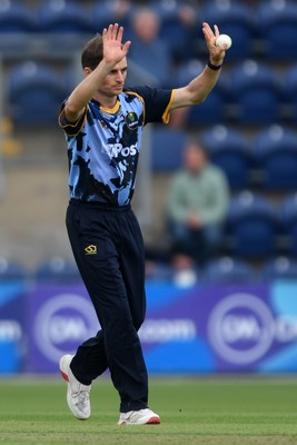 060725 - Glamorgan v Kent - T20, Vitality Blast - Fred Klaassen of Kent is bowled and caught out by Andy Gorvin of Glamorgan