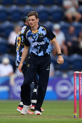 060725 - Glamorgan v Kent - T20, Vitality Blast - Fred Klaassen of Kent is bowled and caught out by Andy Gorvin of Glamorgan