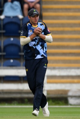 060725 - Glamorgan v Kent - T20, Vitality Blast - Will Smale of Glamorgan catches the ball to dismiss Nathan Gilchrist of Kent