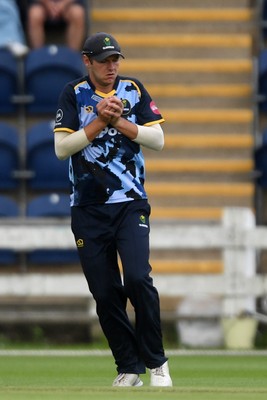 060725 - Glamorgan v Kent - T20, Vitality Blast - Will Smale of Glamorgan catches the ball to dismiss Nathan Gilchrist of Kent
