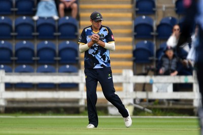 060725 - Glamorgan v Kent - T20, Vitality Blast - Will Smale of Glamorgan catches the ball to dismiss Nathan Gilchrist of Kent