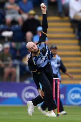 060725 - Glamorgan v Kent - T20, Vitality Blast - Jamie Mcilroy of Glamorgan bowling