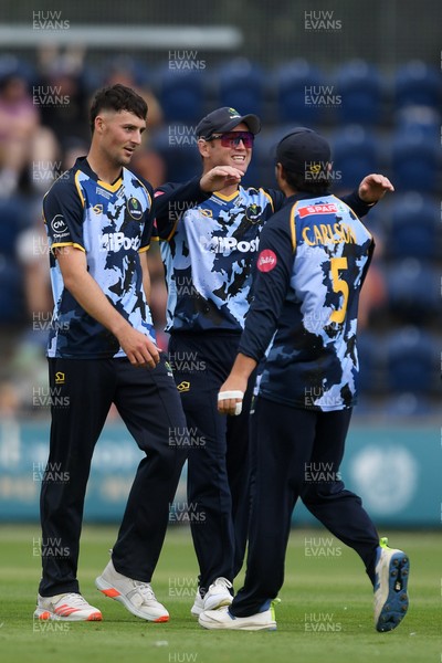 060725 - Glamorgan v Kent - T20, Vitality Blast - Ned Leonard of Glamorgan bowls the ball to dismiss Joe Denly of Kent