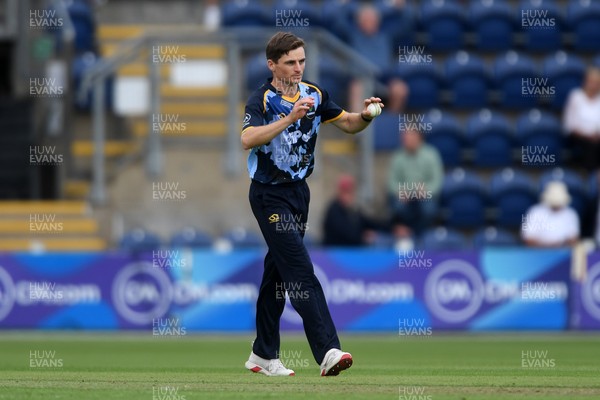 060725 - Glamorgan v Kent - T20, Vitality Blast - Fred Klaassen of Kent is bowled and caught out by Andy Gorvin of Glamorgan