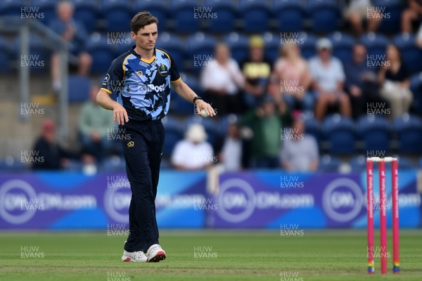 060725 - Glamorgan v Kent - T20, Vitality Blast - Fred Klaassen of Kent is bowled and caught out by Andy Gorvin of Glamorgan
