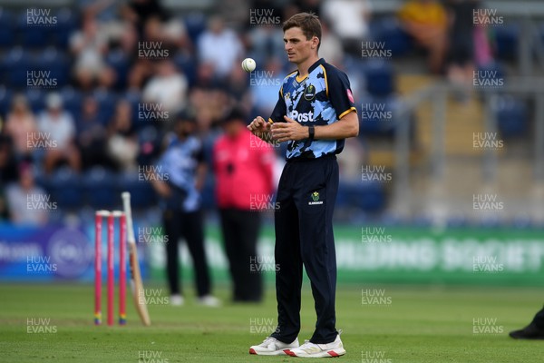 060725 - Glamorgan v Kent - T20, Vitality Blast - Fred Klaassen of Kent is bowled and caught out by Andy Gorvin of Glamorgan
