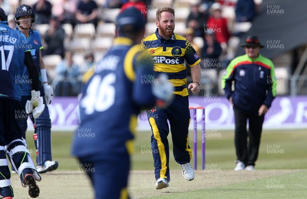 140517 - Glamorgan v Kent - Royal London One-Day Cup - David Lloyd of Glamorgan celebrates as Sam Northeast is caught by Chris Cooke