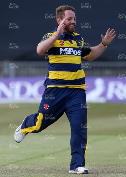 140517 - Glamorgan v Kent - Royal London One-Day Cup - David Lloyd of Glamorgan celebrates as Joe Denly is caught by Chris Cooke