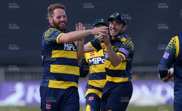 140517 - Glamorgan v Kent - Royal London One-Day Cup - David Lloyd of Glamorgan with team mates celebrates as Joe Denly is caught by Chris Cooke